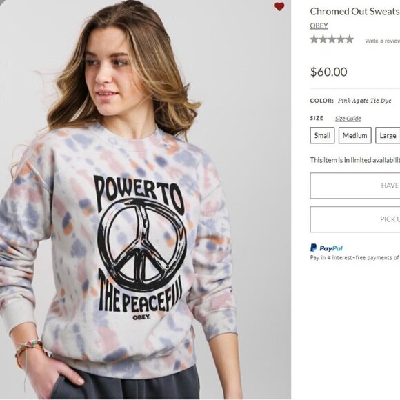 OBEY Graphic Sweatshirt Crew Pullover Tie Dye Pink Blue SMALL - Picture 2 of 13